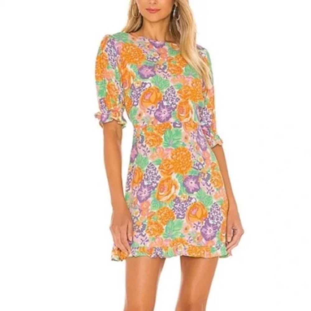 REVOLVE Faithfull the Brand Daphne Mini Dress in Orange Floral